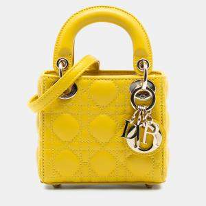 مملوكة مسبقًا Dior Yellow Micro Lambskin Cannage Lady Dior