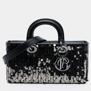Pre Owned Dior Black Medium Calfskin Sequin Embellished Lady D Joy