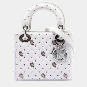Pre Owned Dior White Mini Embroidered Calfskin Lady Dior