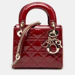 Pre Owned Dior Red Mini Patent Cannage Lady Dior