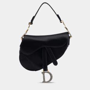 Pre Owned Dior Black Mini Satin Crystal Embellished Saddle Bag