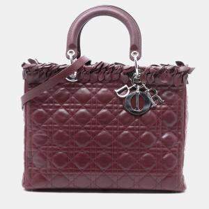 Pre Owned Dior Red Large Lambskin Cannage Bow Lady Dior