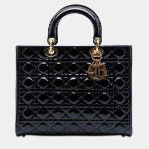 Pre Owned Dior Black Large Patent Cannage Lady Dior
