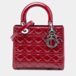 Pre Owned Dior Red Medium Patent Cannage Lady Dior