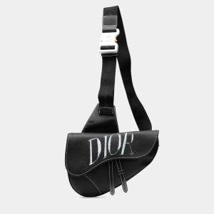 Pre Owned Dior Black Alex Foxton Grained Calfskin Saddle Bag