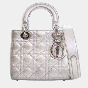 Pre Owned Dior Silver Small Metallic Lambskin Cannage My ABCDior Lady Dior