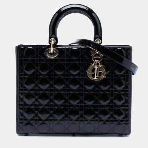 Pre Owned Dior Black Large Patent Cannage Lady Dior
