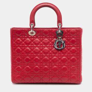 Pre Owned Dior Red Large Lambskin Cannage Lady Dior