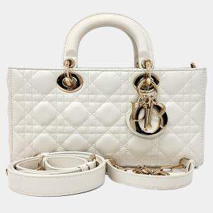 مملوكة مسبقًا Dior White Leather Lady D-JOY Medium