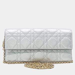 Pre Owned حقيبة ديور كروس بودي سلسلة طويل جلد فضي