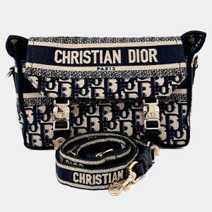 Pre Owned حقيبة ديور أوبليك قماش صغيرة كحلية اللون 