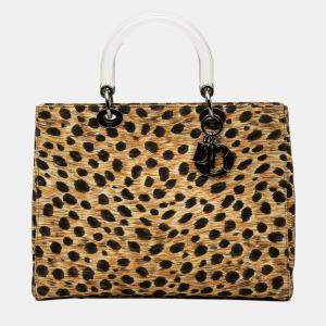 مملوكة مسبقًا Dior Brown Large Canvas Leopard Print Lady Dior