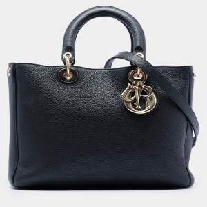 Pre Owned Dior Black Medium Pebbled Calfskin Diorissimo Satchel