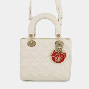 Pre Owned Dior Ladydior My Abcdior White Leather Size Small