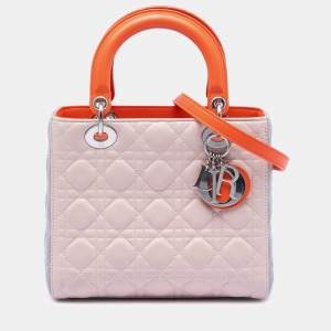 مملوكة مسبقًا Dior Pink Medium Tricolor Lambskin Cannage Lady Dior