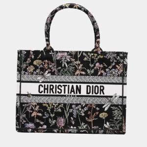 Pre Owned Dior Black Medium Embroidered Canvas Herbarium Book Tote