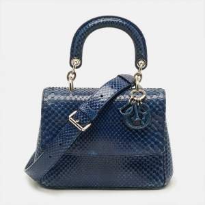 Pre Owned Dior Be Dior Mini Blue Python Top Handle Bag