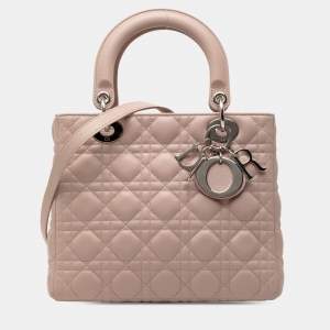 Pre Owned Dior Pink Medium Lambskin Cannage Lady Dior