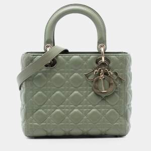 Pre Owned Dior Green Medium Lambskin Cannage Lady Dior