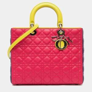 Pre Owned Dior Pink Large Tricolor Lambskin Cannage Lady Dior