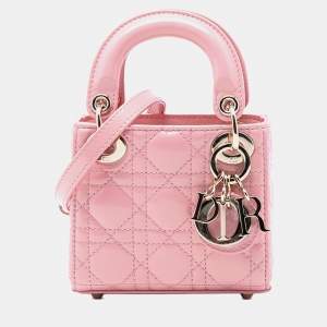 Pre Owned Dior Pink Micro Patent Cannage Lady Dior