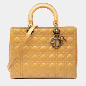 Pre Owned Dior Brown Large Patent Cannage Lady Dior