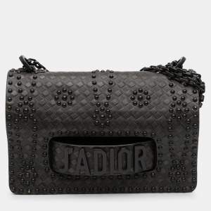 Pre Owned حقيبة رفرف سلسلة جاديو ديور جلد عجل منقوش متوسط مرصعة سوداء اللون