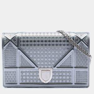 Pre Owned Dior Silver Baby Patent Microcannage Diorama Crossbody