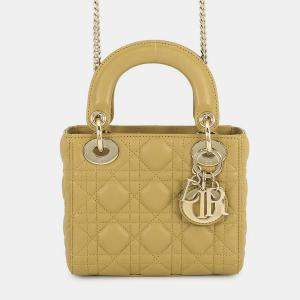 Pre Owned Dior Lady Dior 2Way Handbag Olive Lambskin Size Mini