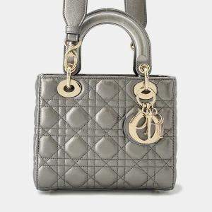 Pre Owned Dior My Abcdior Lady Dior Cannage Gunmetalic Lambskin Size Small