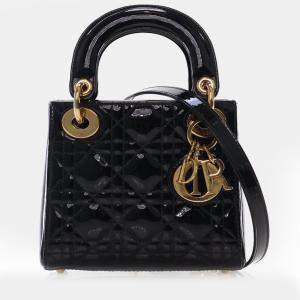 Pre Owned Dior Lady Dior Mini Patent Leather Top Handle Bag