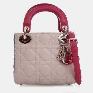 Pre Owned Dior Lady Dior Mini Lambskin Leather Top Handle Bag
