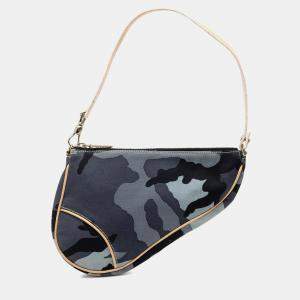Pre Owned Dior Blue Mini Canvas Camouflage Saddle Pochette