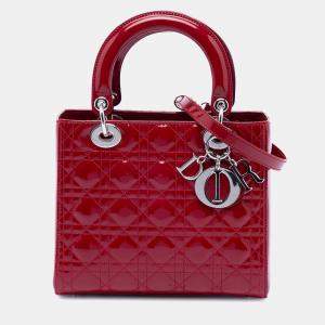 مملوكة مسبقًا Dior Red Medium Patent Cannage Lady Dior