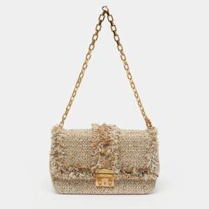Pre Owned Dior Miss Dior Flap Gold/Beige Tweed Shoulder Bag