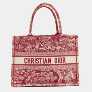 Pre Owned Dior Book Medium Pink/Beige Toile De Jouy Embroidered Canvas Tote
