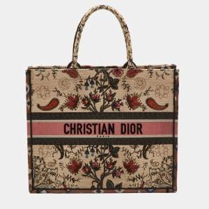 Pre Owned Dior Book Tote Large Multicolor Floral Embroidered Canvas Tote