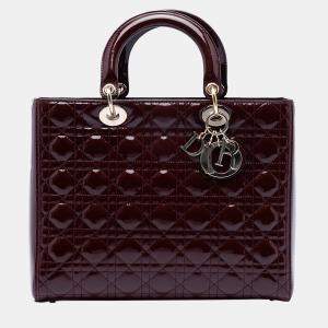 Pre Owned Dior Red Large Patent Cannage Lady Dior