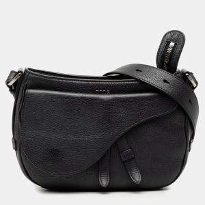 Pre Owned Dior Black Grained Calfskin Saddle Soft Bag