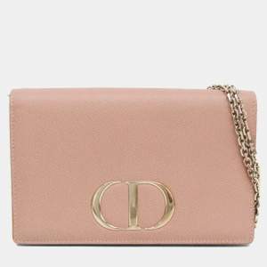 مملوكة مسبقًا Christian Dior 30 Montaigne Chain Shoulder Bag Leather Shoulder Bag Pink Beige