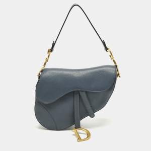 Pre Owned Dior Blue Oblique Leather Saddle Bag