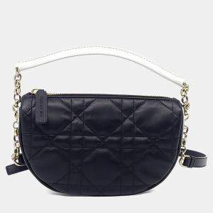 مملوكة مسبقًا حقيبة هوبو فايب جلد أسود أبيض ديور صغيرة