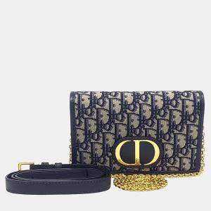 Pre Owned Dior Navy Blue Canvas 30 Montaigne Two-in-One Pouch Bag