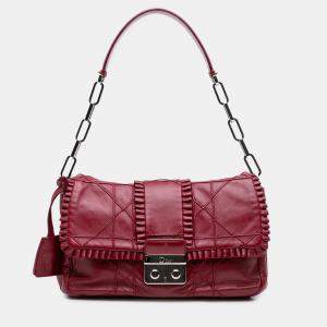 Pre Owned Dior Red Lambskin Cannage New Lock Ruffle Flap