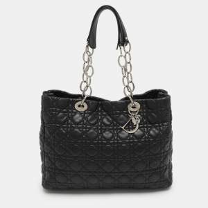 Pre Owned Dior Black Soft Lady Dior Large Cannage Leather Tote