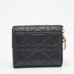 Pre Owned Dior Lady Dior Black Cannage Leather Trifold Wallet