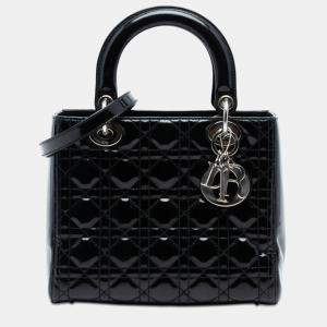 Pre Owned Dior Black Medium Patent Cannage Lady Dior