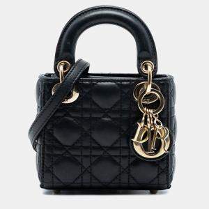 Pre Owned Dior Black Micro Lambskin Cannage Lady Dior
