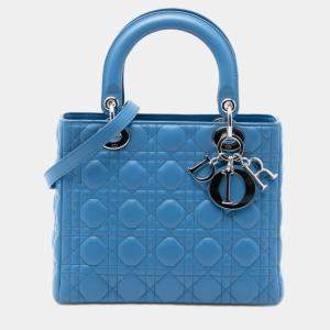 Pre Owned Dior Blue Medium Lambskin Cannage Lady Dior
