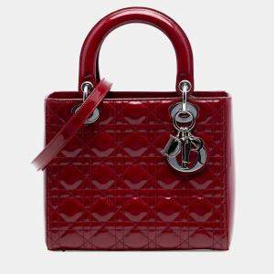 Pre Owned Dior Red Medium Patent Cannage Lady Dior